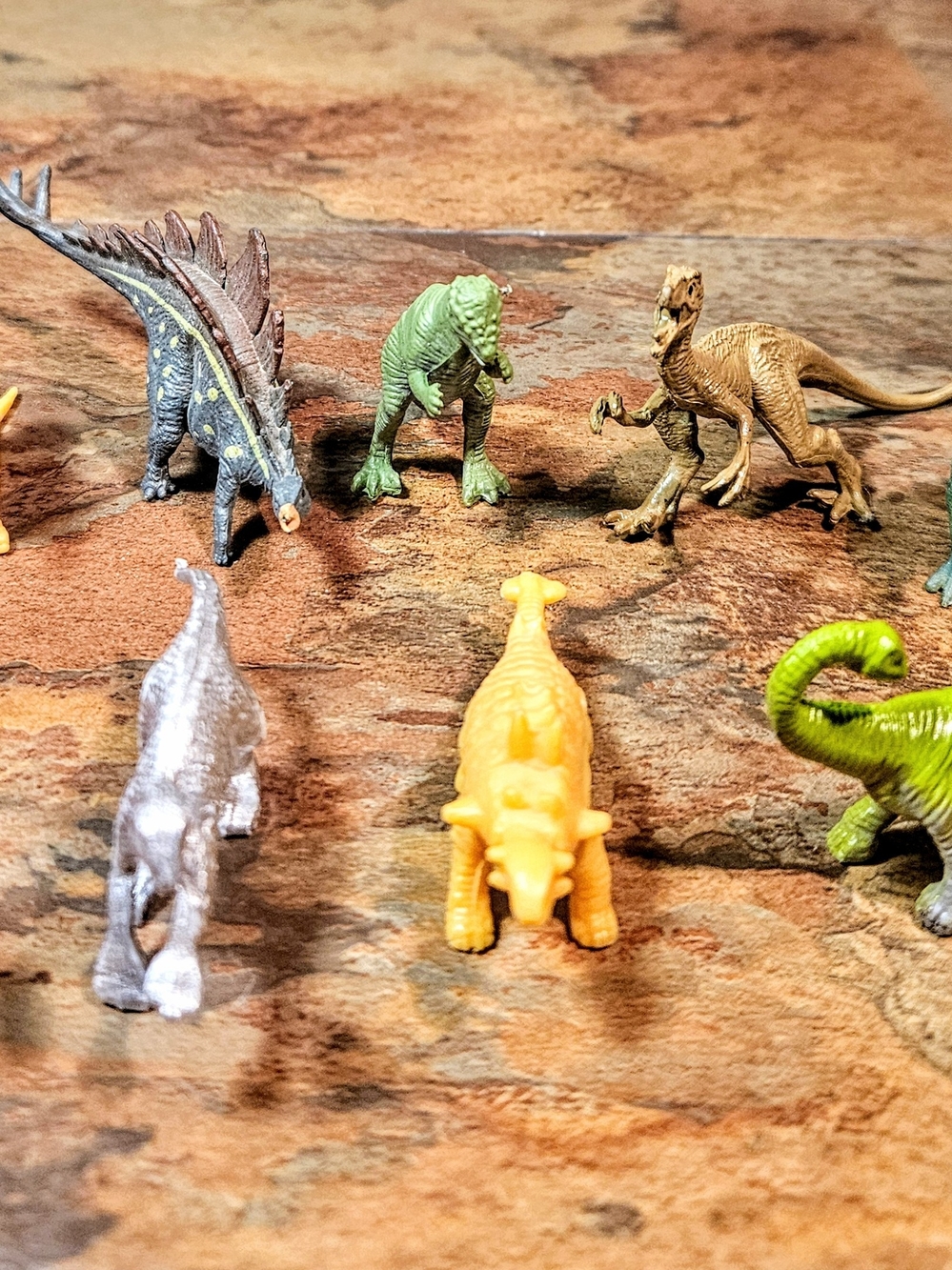 Kids Toy Dinosaur Figures - Green, Brown, Yellow, Silver